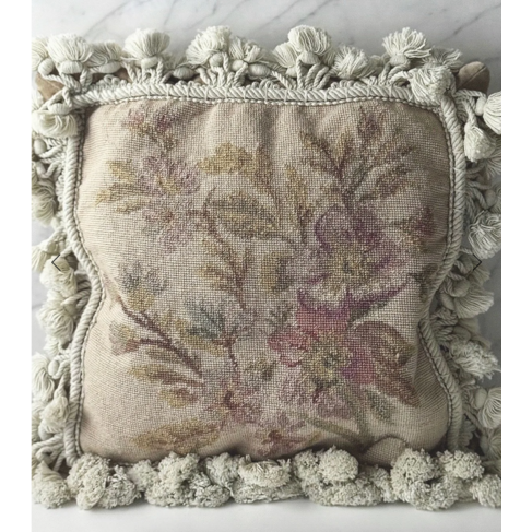 Antique Antique Floral Needlepoint Cushion