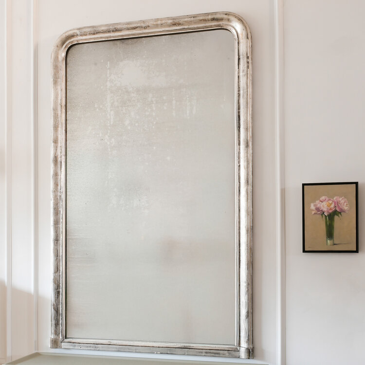 Antique Antique Louise Philippe Tall Silver Leaf Framed Mirror
