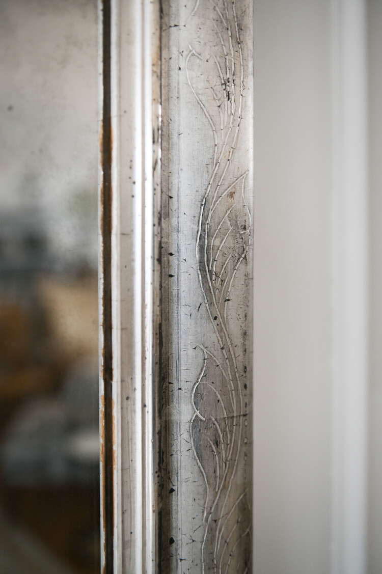 Antique Antique Louise Philippe Tall Silver Leaf Framed Mirror