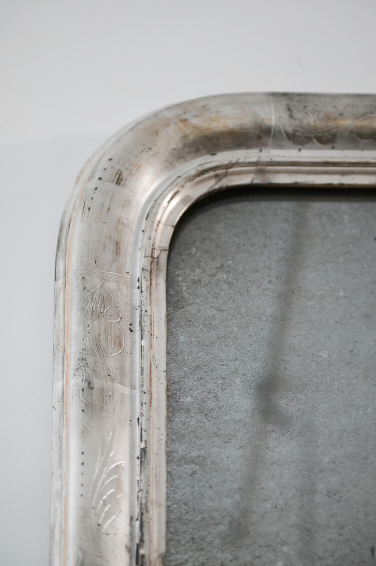 Antique Antique Louise Philippe Tall Silver Leaf Framed Mirror