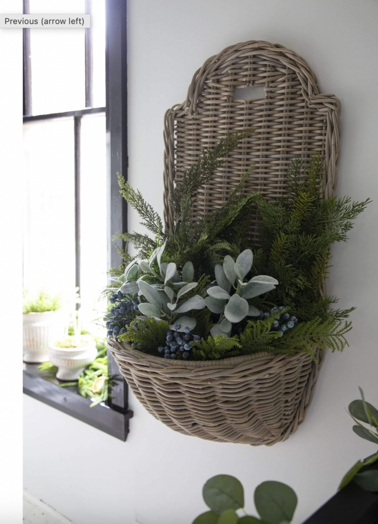 Grey Rattan Lavabo Wall Basket or Planter