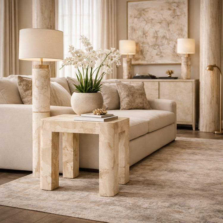 Bergen Side Table in Fossilized Stone