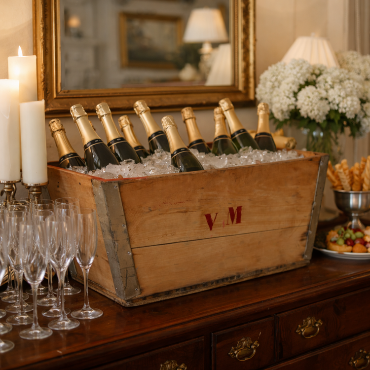 Vintage French Champagne Crate – 20th Century Wooden Crate Décor