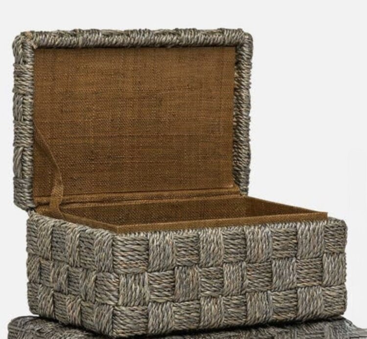 Pigeon & Poodle Lilou Box in Pewter Lattice Abaca