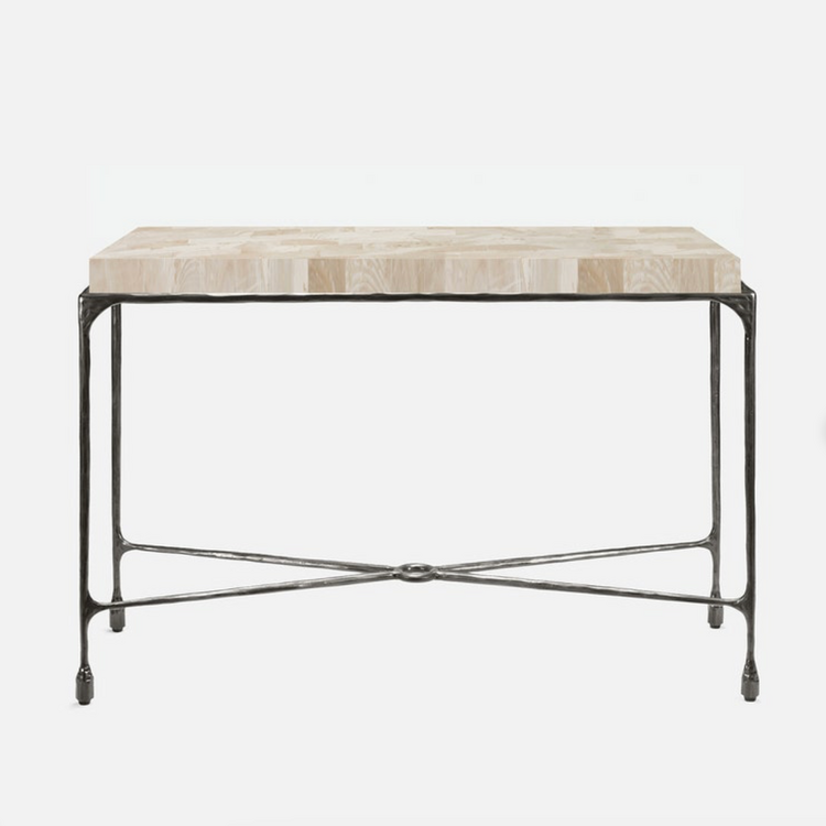 Owen Console Table – Luxury Fossilized Stone & Iron