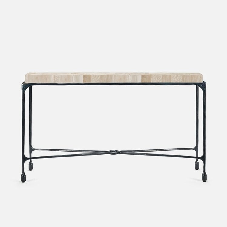 Owen Console Table – Luxury Fossilized Stone & Iron