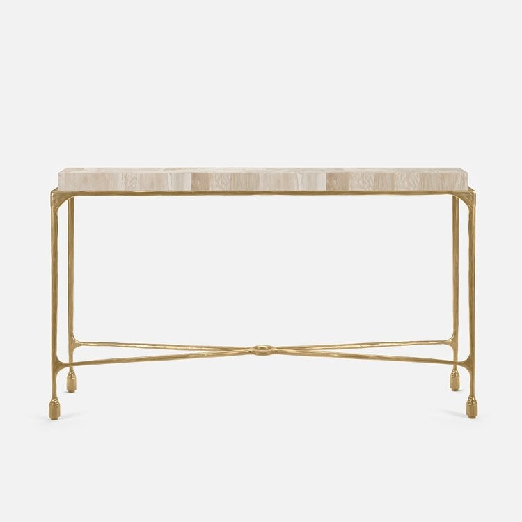 Owen Console Table – Luxury Fossilized Stone & Iron