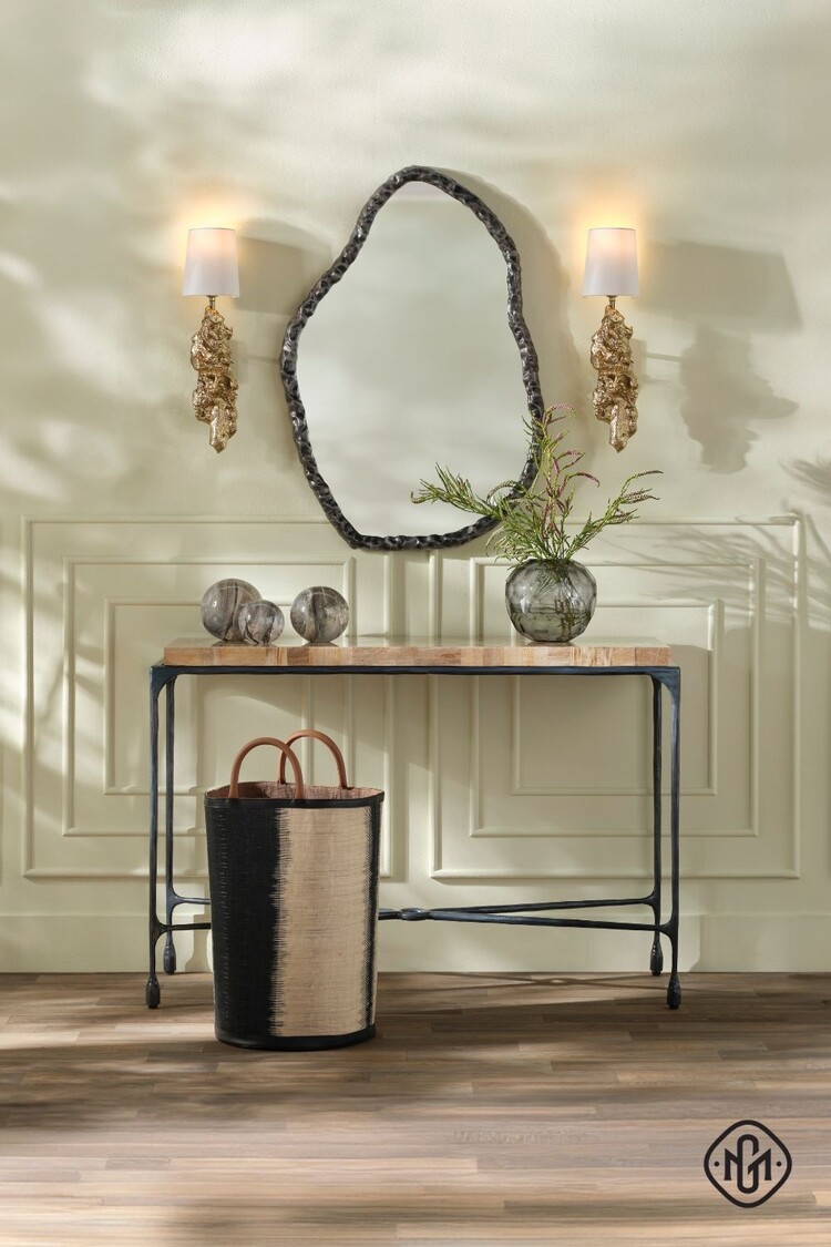 Owen Console Table – Luxury Fossilized Stone & Iron