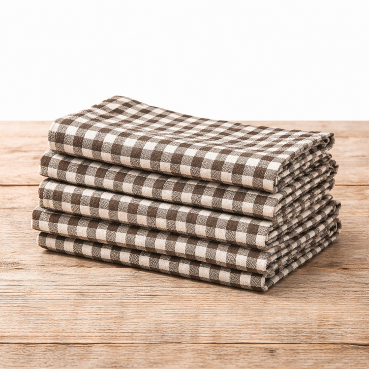 French Linen Napkins - Brown Gingham (set of 6)
