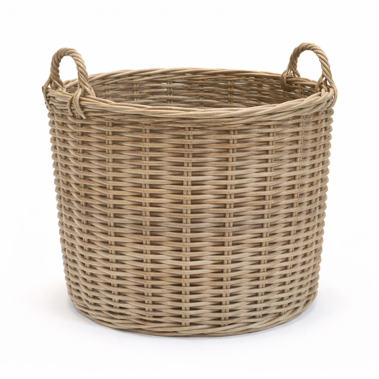 Bacon Basketware Utility Round Basket, rattan grey-wash