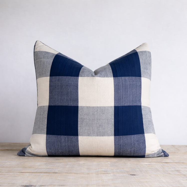 Large Blue & White Check Cushion
