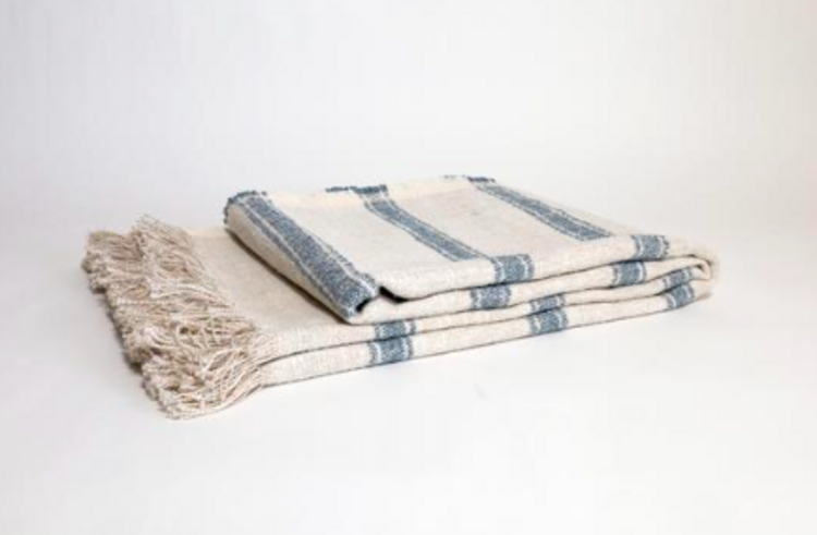 Dalton Belgian Blanket - Light Blue Stripe