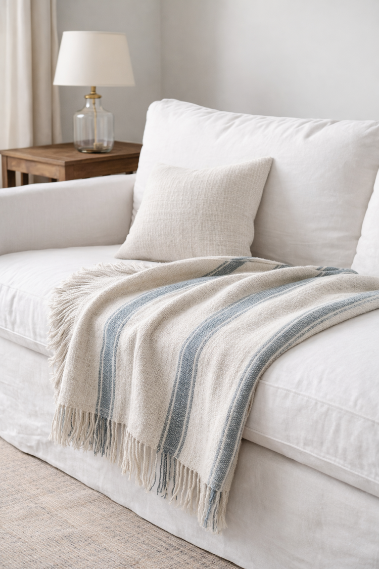 Dalton Belgian Blanket - Light Blue Stripe
