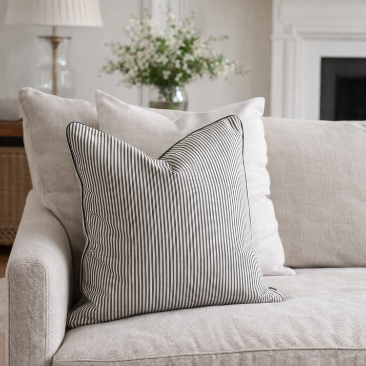 Oswin Cushion - Charcoal & White Stripe