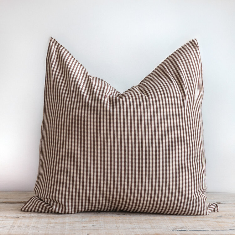 Brown Gingham Cotton Cushion
