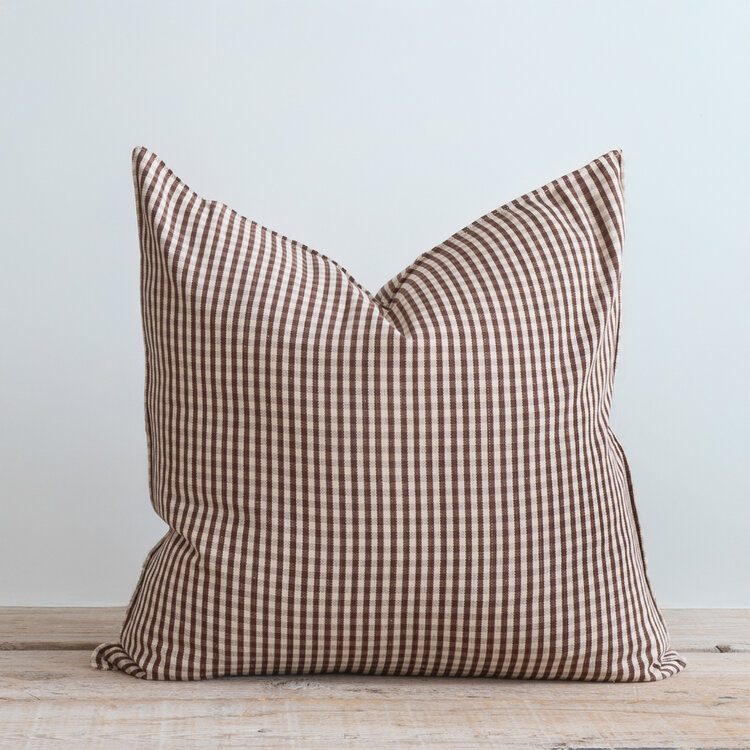 Brown Gingham Cotton Cushion