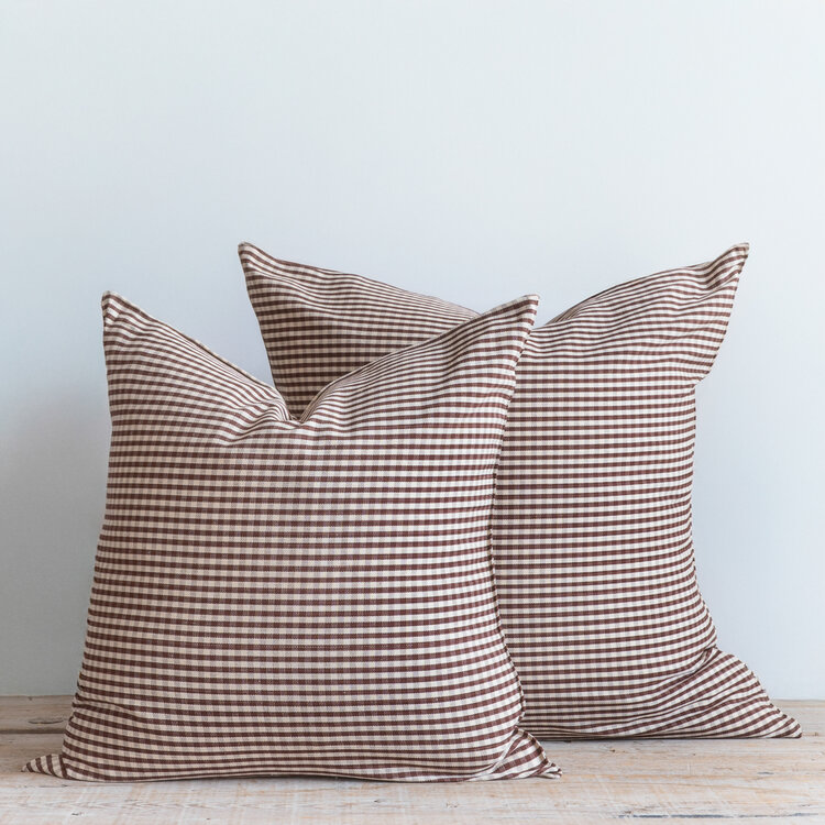 Brown Gingham Cotton Cushion