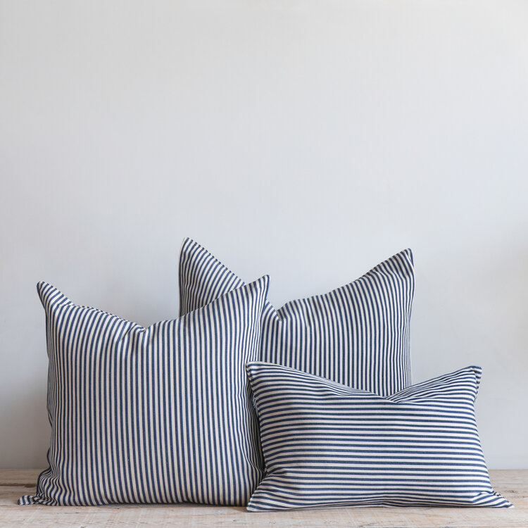 Navy Blue & Ecru Stripe Cushion