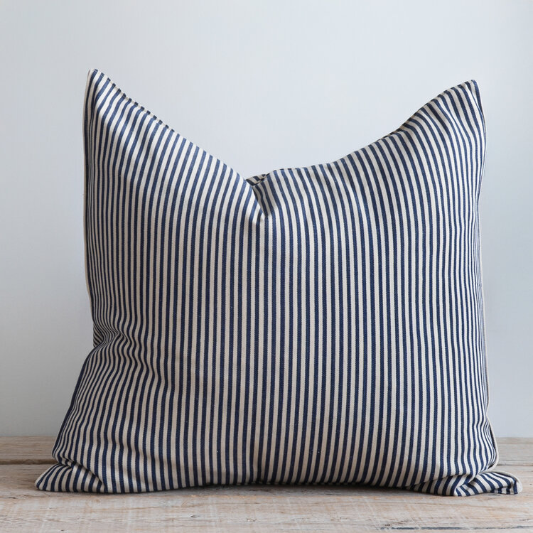 Navy Blue & Ecru Stripe Cushion