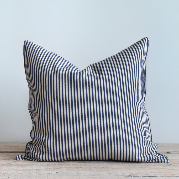 Navy Blue & Ecru Stripe Cushion