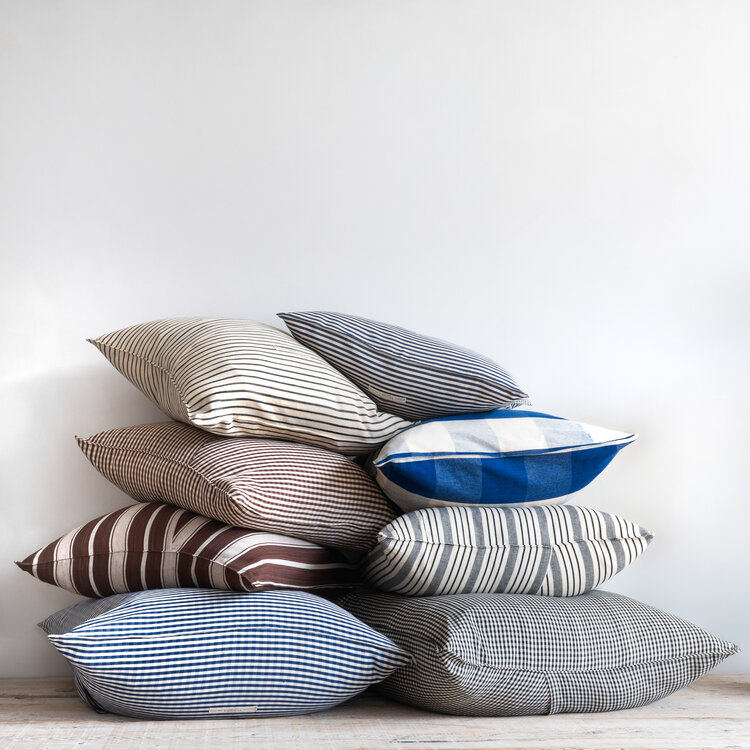 Large Blue & White Check Cushion
