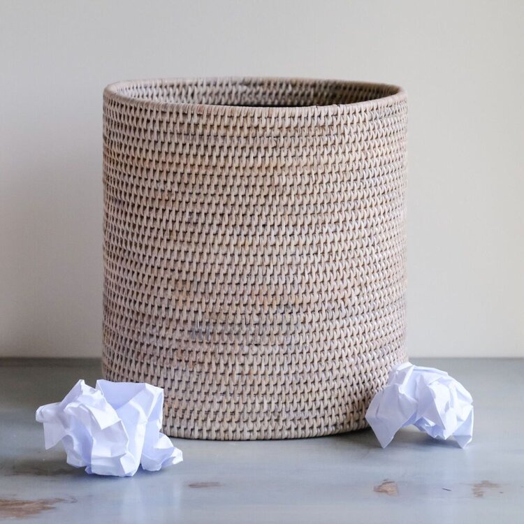 Oval Rattan Waste Basket - White-wash or Antique Brown