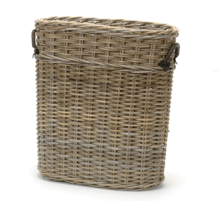 Oval Rattan Umbrella Basket w Leather Handles