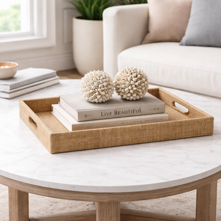 Valeria Raffia Tray Set - Set of 2