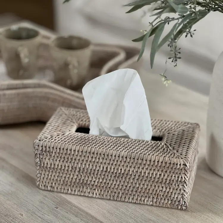 Rectangular Rattan Tissue Box - White or Brown