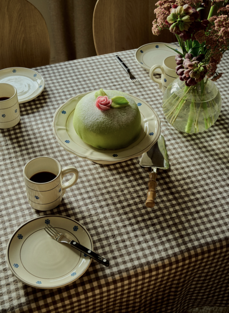 Brown Gingham Linen Tablecloth