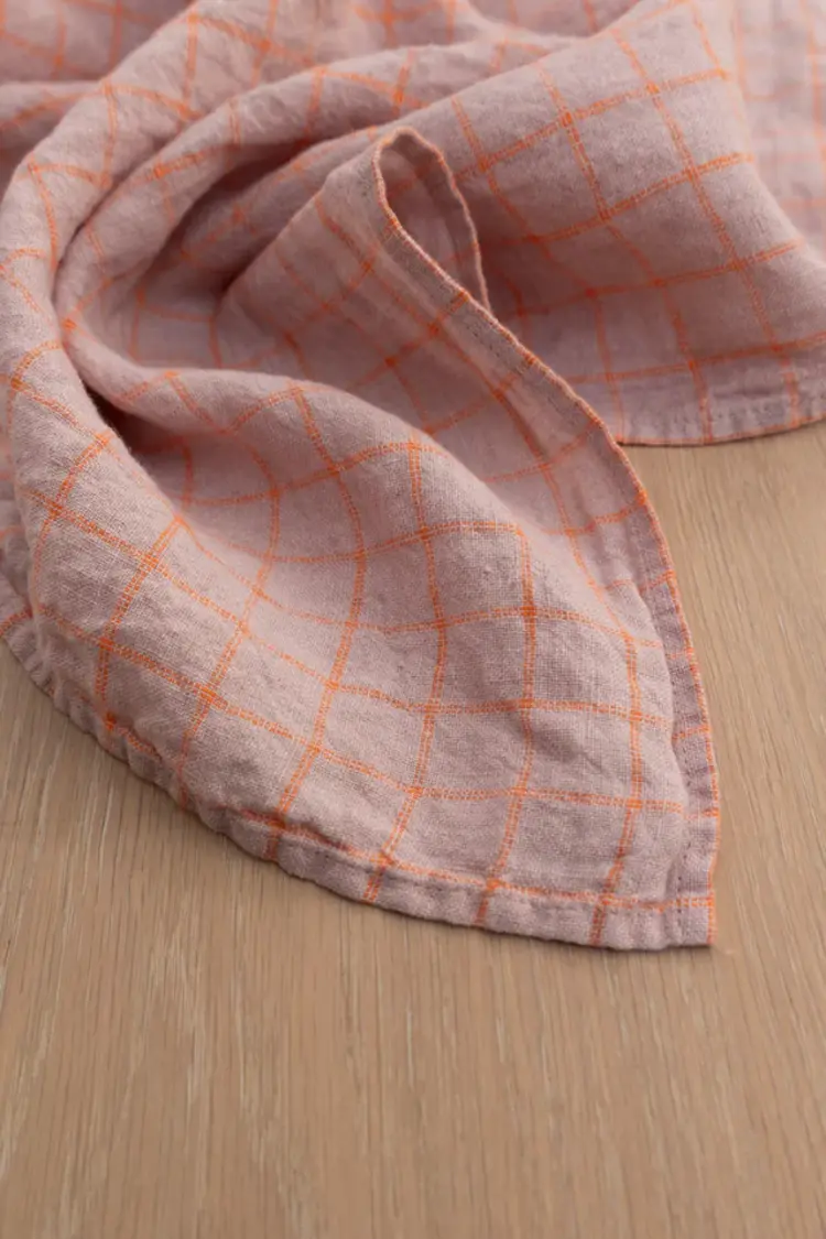 French Linen Napkins - Parma/Lilac Orange Checks (set of 6)