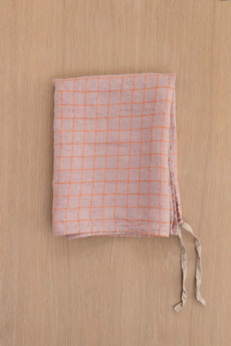 French Linen Napkins - Parma/Lilac Orange Checks (set of 6)