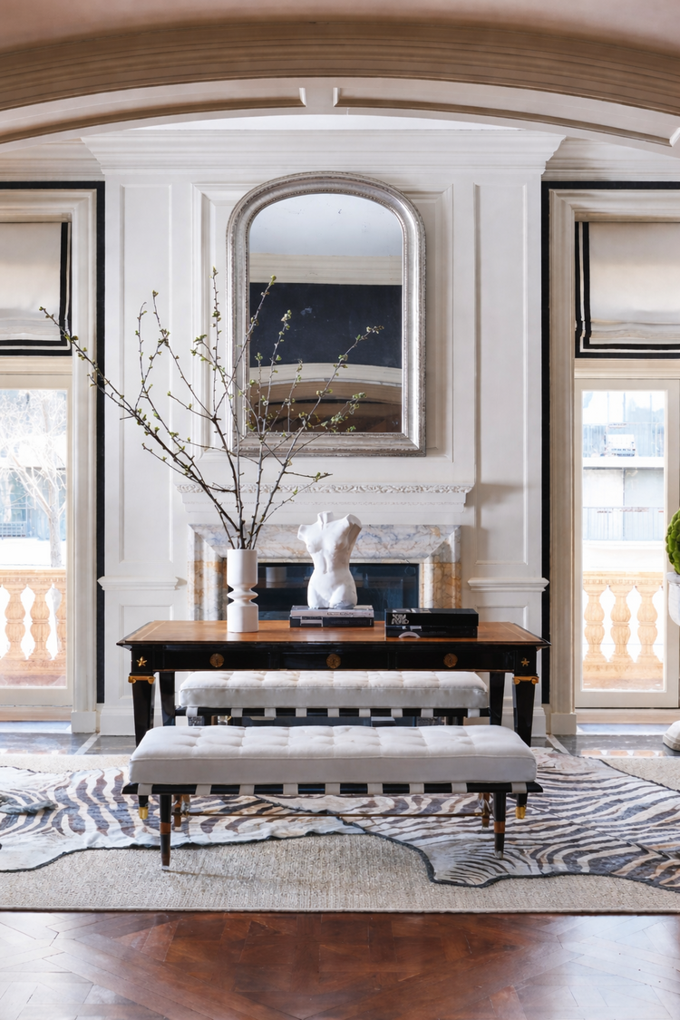 Antique Louise Philippe Tall Silver Leaf Framed Mirror