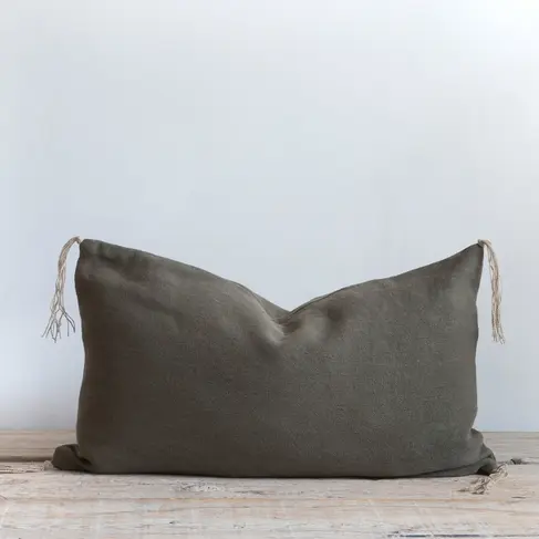 Bérengère Leroy Capri Linen Cushion in Kaki