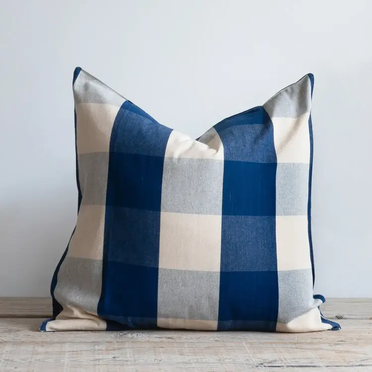Large Blue & White Check Cushion
