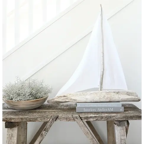 "Doldrums"  Handmade Driftwood Sailboat