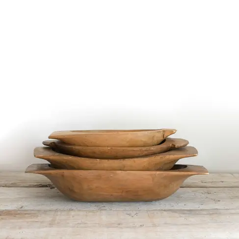 Antique Wooden Dough Bowl Large Rectangular