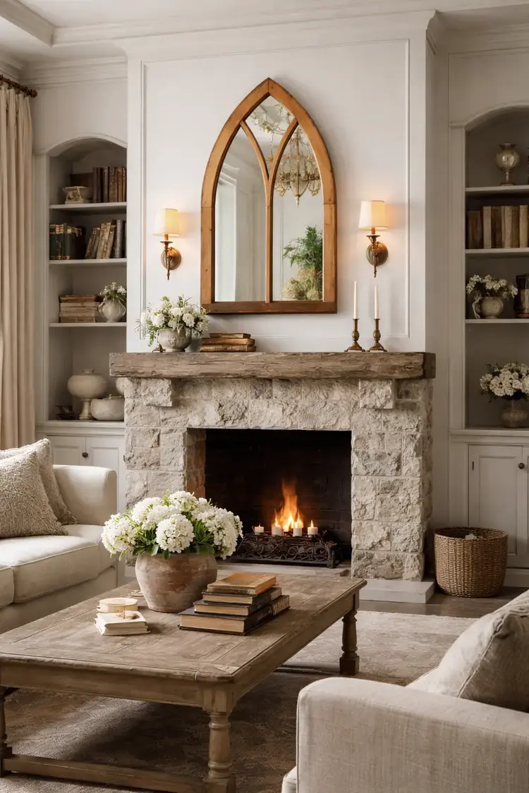 Antique Gothic Pine Mirror