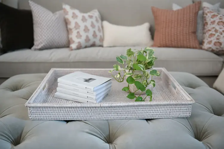 Extra-Large Rectangular Shallow Rattan Tray in White Wash