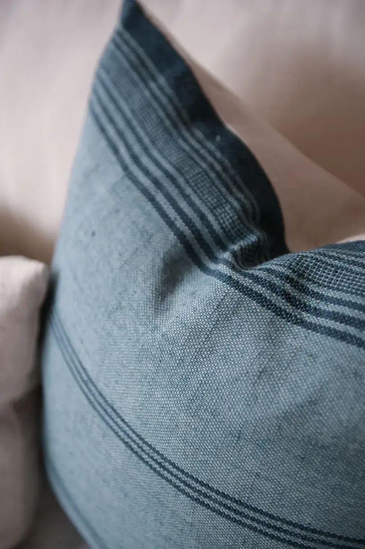 Trevor Delphi Vintage Textile Cushion in Blue with stripe