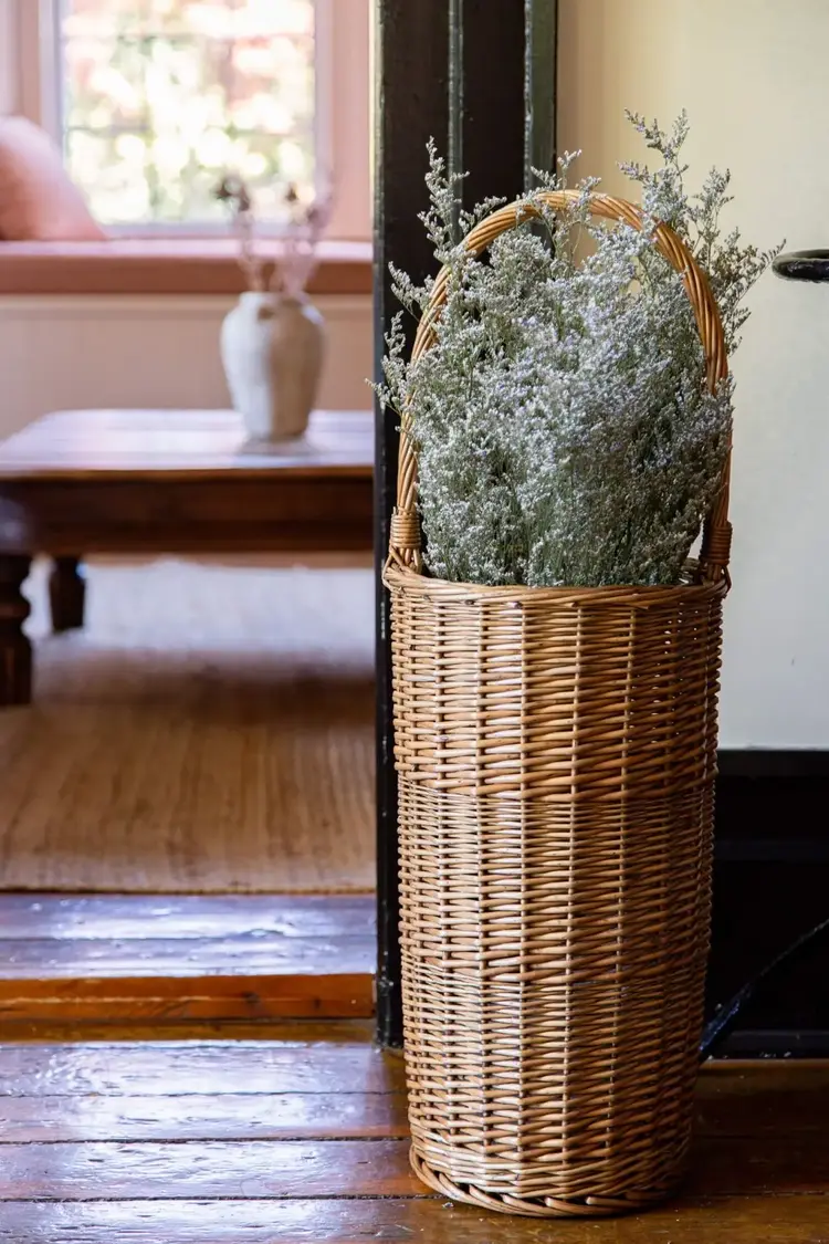 Tall Round Steamed Willow Basket with Over Handle