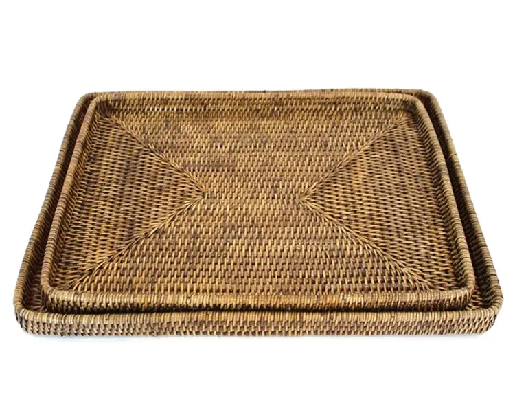 Shallow Rattan Tray in white or brown