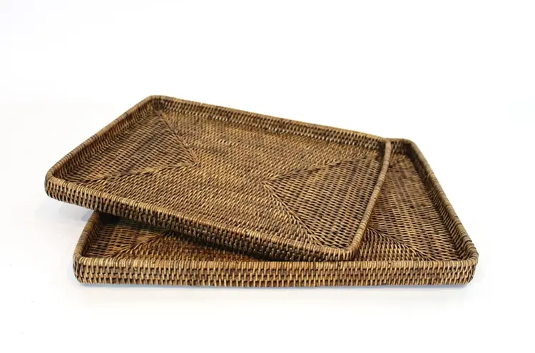Shallow Rattan Tray in white or brown