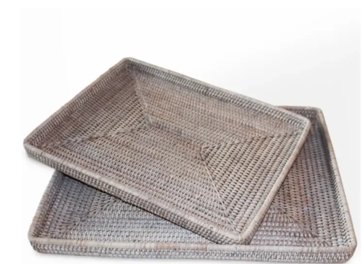 Shallow Rattan Tray in white or brown