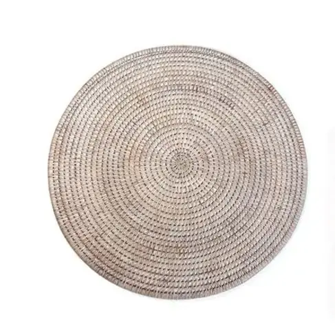 Round Rattan Placemat in White-Wash