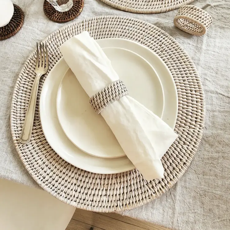 Round Rattan Placemat in White-Wash