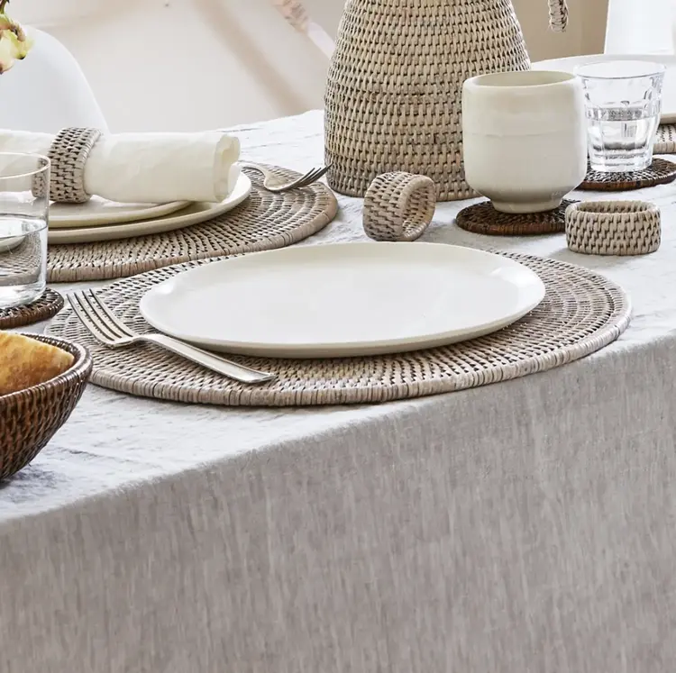 Round Rattan Placemat in White-Wash