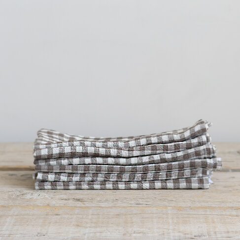 French Linen Napkins in Brown Gingham (set of 6)