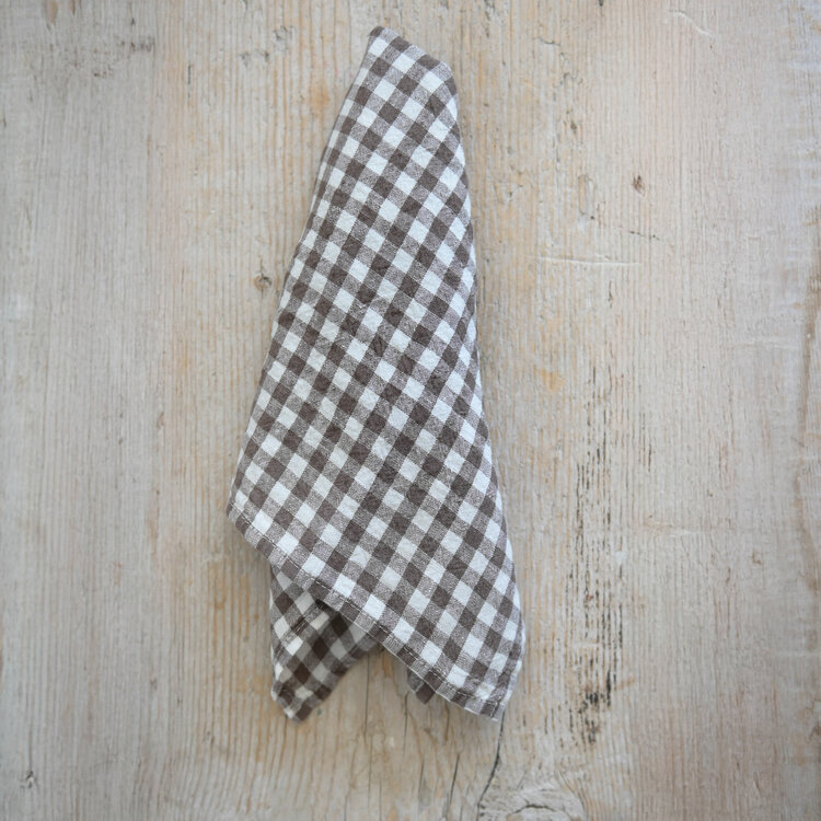 French Linen Napkins - Brown Gingham (set of 6)