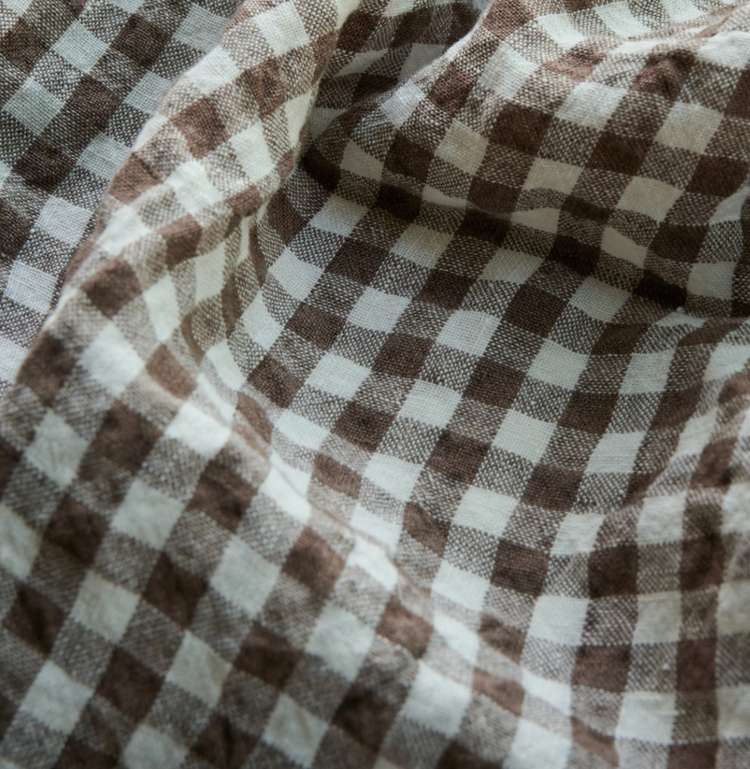 Brown Gingham Linen Tablecloth